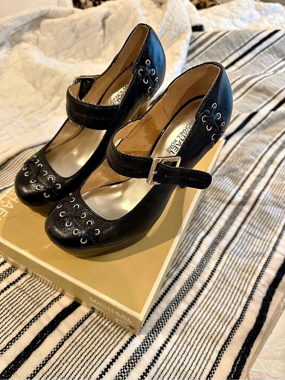 Michael Kors Black Studded Mary Jane Heels US 7